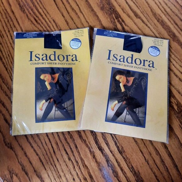 Isadora Comfort Sheer Pantyhose Queen Size Black Set Of 2 New In Package - Picture 1 of 5
